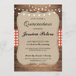 Quinceanera GRILLEN Party Roter Karo Rustikales Ho Einladung
