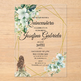 Quinceanera grüne Blumen Acryleinladungen