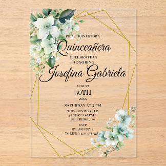 Quinceanera grüne Blumen Acryleinladungen