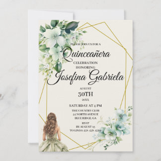 Quinceañera-grüne Blumen-Einladung Einladung