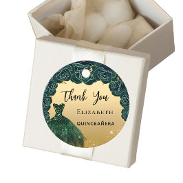 Quinceanera grünes Gold Kleid Danke Geschenkanhänger