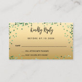 Quinceanera grünes Kleid Gold RSVP Karte (Vorderseite)