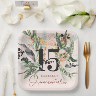 Quinceañera   Grünpflanzen & Terra Cotta Jungle Pappteller