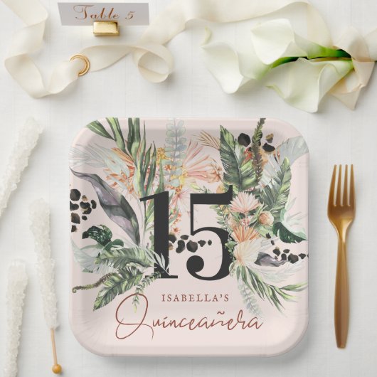 Quinceañera | Grünpflanzen & Terra Cotta Jungle Pappteller (Hochzeit)