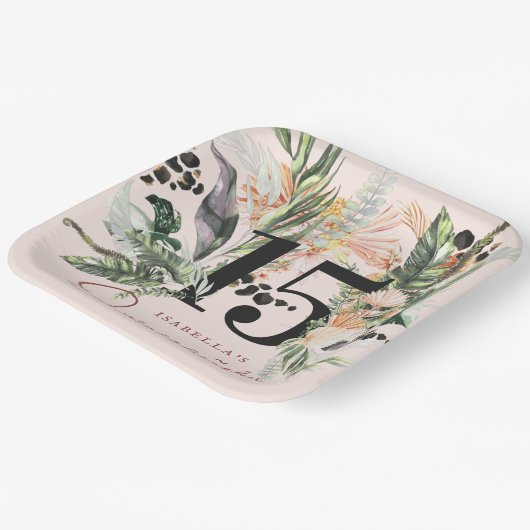 Quinceañera | Grünpflanzen & Terra Cotta Jungle Pappteller (Gewinkelt)