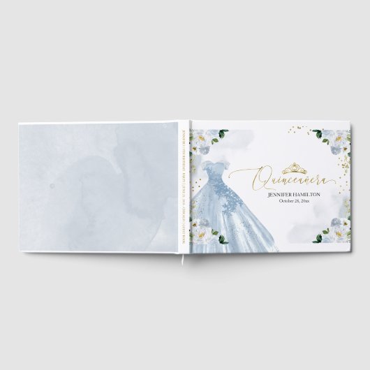 Quinceanera Guest Book Blue Dress Floral Gästebuch (Voll)