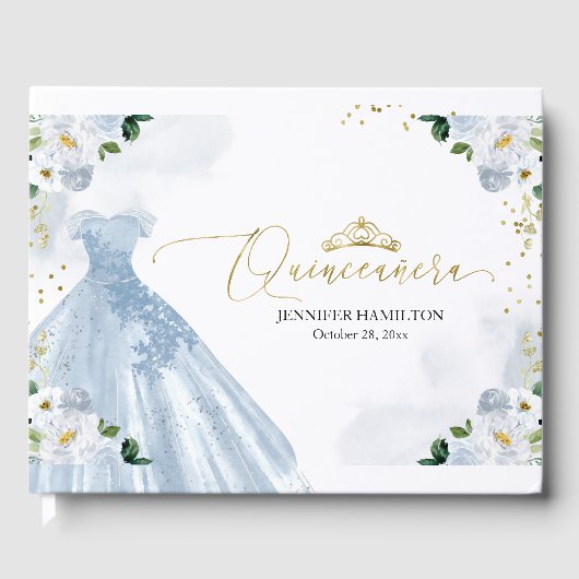 Quinceanera Guest Book Blue Dress Floral Gästebuch (Vorderseite)