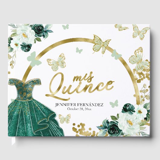 Quinceanera Guest Book Blush Butterfly Dress Gästebuch (Vorderseite)