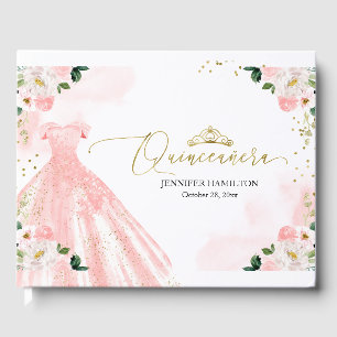 Quinceanera Guest Book Blush Dress Floral Gästebuch