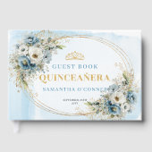 Quinceañera Guest Book Boho Blue Gold Greenery Gästebuch (Vorderseite)