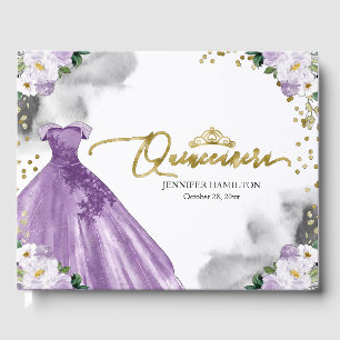 Quinceanera Guest Book Lila Dress Floral Gästebuch