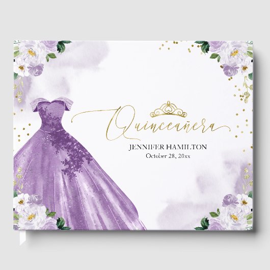 Quinceanera Guest Book Lila Dress Floral Gästebuch (Vorderseite)
