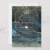 Quinceanera H2 Aquamarin Agate Imitats Goldstaub Einladung (Rückseite)