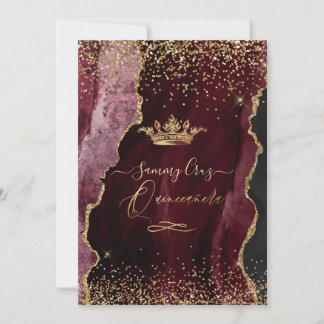 Quinceanera H2 Burgundy Agate Imitats Gold Glitzer Einladung