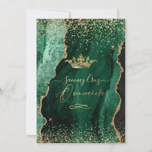 Quinceanera H2 Jadegrün Achat Falsches Golddust Einladung