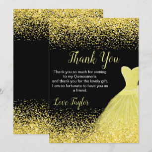 Quinceanera Helles Gelbes Kleid Faux Glitter Dankeskarte