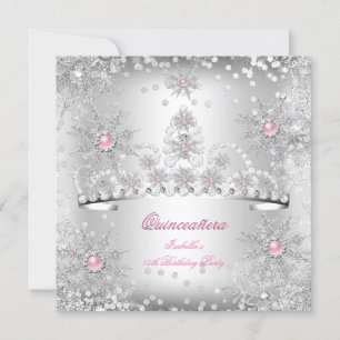 Quinceanera Hellrosa Silber Winter Wonderland Einladung
