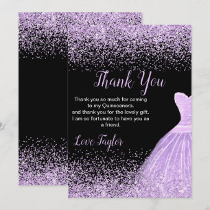 Quinceanera Hellviolettes Kleid Falscher Glitter Dankeskarte