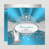 QUINCEANERA High Heels Blue Diamond Tiara Einladung (Vorne/Hinten)