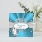 QUINCEANERA High Heels Blue Diamond Tiara Einladung (Stehend Vorderseite)