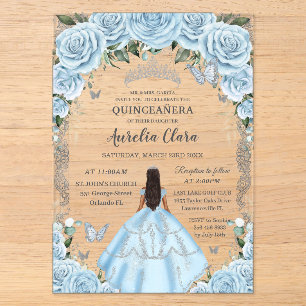 Quinceañera Himmelblaues Blumenkleid Beige Prinzes Acryleinladungen