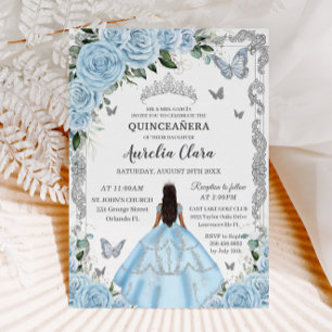 Quinceañera Himmelblaues Blumenkleid Prinzessin Si Einladung