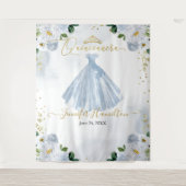 Quinceanera Hintergrund Blue Floral Pink Kleid Wandteppich (Vorderseite)