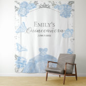 Quinceanera Hintergrund Dusty Blue Dress Butterfly Wandteppich (Beispiel)