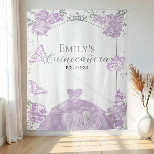 Quinceanera Hintergrund Lavender Kleid Flor Silber Wandteppich