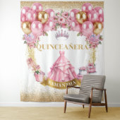 Quinceañera Hintergrund Rosa Gold Glitzer Prinzess Wandteppich (Beispiel)