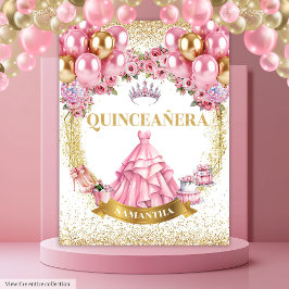 Quinceañera Hintergrund Rosa Gold Glitzer Prinzess Wandteppich
