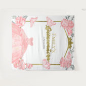 Quinceanera Hintergrund Rosa Kleid Floral Gold Foi Wandteppich (Vorderseite (Horizontal))