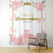 Quinceanera Hintergrund Rosa Kleid Floral Gold Foi Wandteppich (Beispiel)