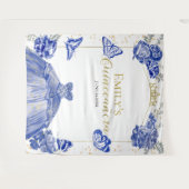 Quinceanera Hintergrund Royal Blue Dress Floral Wandteppich (Vorderseite (Horizontal))