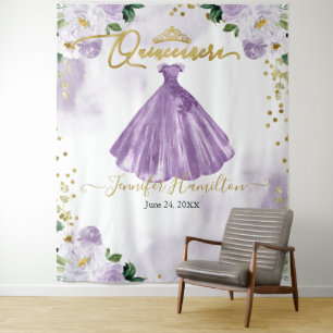 Quinceanera-Hintergrund Violetter Blumenkleid Wandteppich