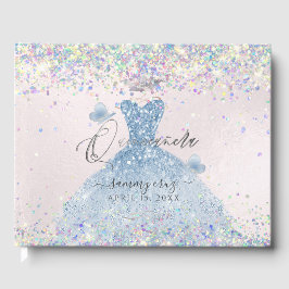 Quinceanera Holographic Confetti Dusty Blue Dress Gästebuch