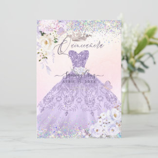Quinceanera Holographic Dream Dusty Lila Dress Einladung