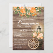 Quinceañera Holzbarrel und Orange Blume Einladung (Vorderseite)