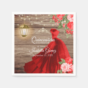 Quinceañera hölzerne und rote Blumen Serviette