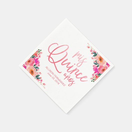 Quinceanera Hot Pink Aquarell Napkins Serviette (Ecke)