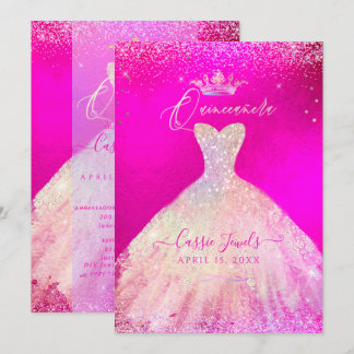 Quinceanera Hot Pink+Blush Sparkess Princess Dress Einladung