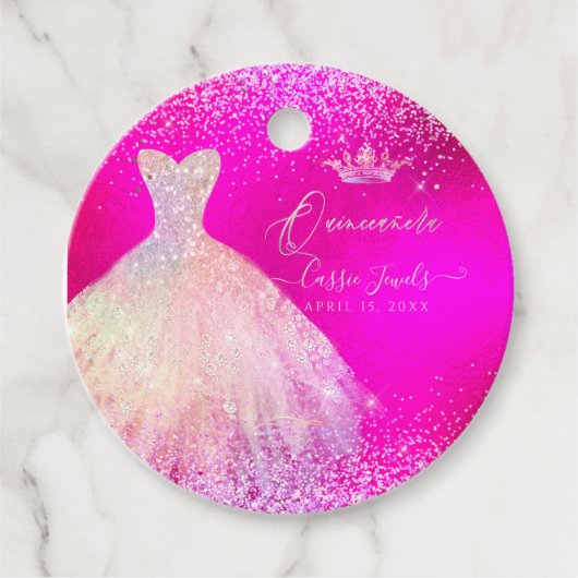 Quinceanera Hot Pink+Blush Sparkleider Princess Geschenkanhänger (Vorderseite)