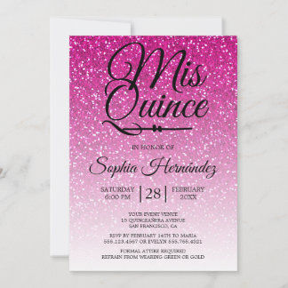 Quinceañera Hot Pink Glitzer 15. Geburtstag Einladung