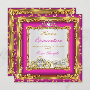 Quinceanera Hot Pink Gold Diamant Pferdetransport Einladung