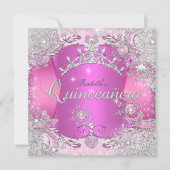 Quinceanera Hot Pink Winter Wonderland Schneeflock Einladung (Vorderseite)