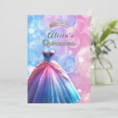 Quinceanera Hübsch Gown Crown Einladung (Stehend Vorderseite)