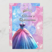 Quinceanera Hübsch Gown Crown Einladung (Vorne/Hinten)