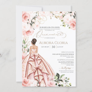Quinceanera Hübsch in Pink Schöne Rose Einladung