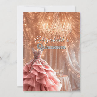 Quinceanera Hübsch Pink Gown Kronleuchter Crown Einladung