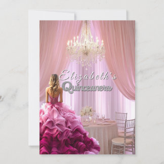 Quinceanera Hübsch Pink Gown Kronleuchter Crown Einladung